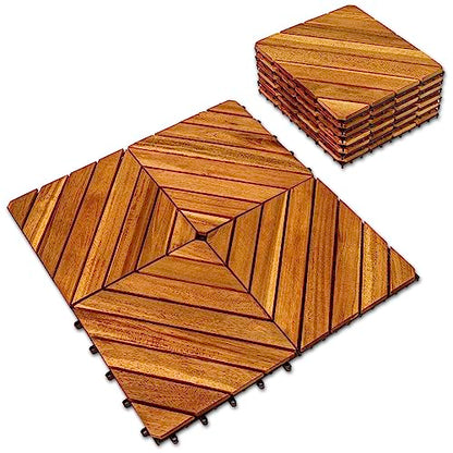 Interlocking Deck Tile (Pack of 10, 12"x12") Acacia Hardwood Deck Tile, Interlocking Patio Tile in Solid Acacia Wooden Oiled Finish Waterproof all