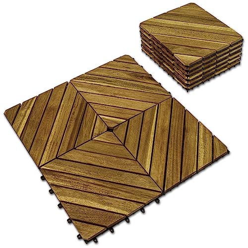 Interlocking Deck Tile (Pack of 10, 12"x12") Acacia Hardwood Deck Tile, Interlocking Patio Tile in Solid Acacia Wooden Oiled Finish Waterproof all WoodArtSupply