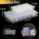 2 Pack 36 Grids Clear Plastic Organizer Box, Storage Container with Adjustable Divider, Craft Organizers and Storage Bead Storage Organizer Box for NIUBIER