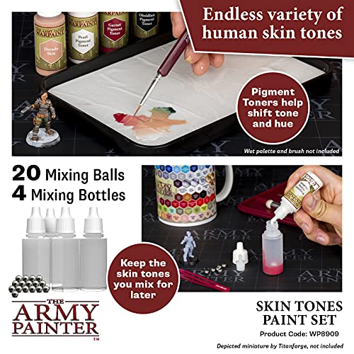 The Army Painter Skin Tones Paint Set, 16 Acrylic Paints, 4 empty bottles and 16 Mixing Balls for Advanced Techniques in Wargames Miniature Model - WoodArtSupply