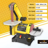 Woodskil Professional Belt Sander, 1 in. x 30 in. Belt Sander and 5 in. Disc Sander, Disc Belt Sander for Woodworking with 1/3 HP Low Noise Induction Woodskil