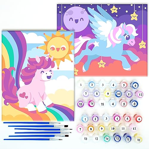 Astrakuma Studio Paint by Numbers for Kids Ages 8-12 - Unicorn Painting by Number Kit Canvases, Easy Pre Drawn Canvas Boards Set for Children and - WoodArtSupply