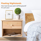 VINGLI Unfinished Natural Solid Wood Floating Nightstand for Bedroom, Small Nightstand with Drawer/Shelf, Farmhouse Night Stand Wall-Mounted VINGLI