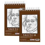 U.S. Art Supply 5.5" x 8.5" Top Spiral Bound Sketch Book Pad, Pack of 2, 30 Sheets Each, 90lb (160gsm) - Acid-Free Heavyweight Paper, Artist US Art Supply