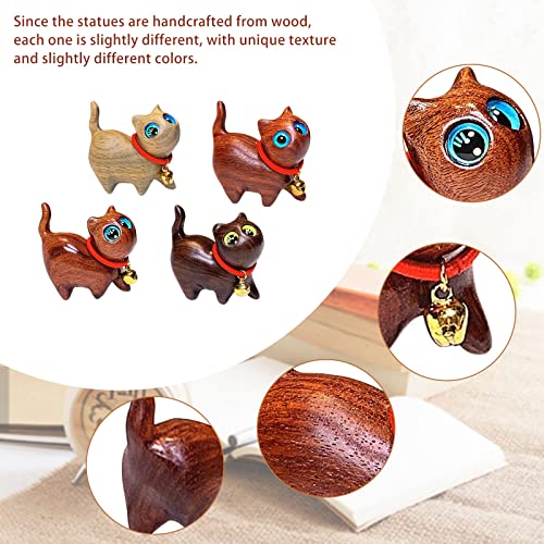 SYWAN 4Pcs Sandalwood Hand Carved Wood Cat, Handmade Wood Carved Cats Sandalwood Decoration Handmade Wood Carved Cats Cute Cat Wooden Crafts Figurine SYWAN