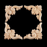 4-Pack Wood Carved Appliques Onlay Decal for Furniture, 6x6cm/2.36"x2.36", Corner Decal for Desk Cabinet Mirror Dresser Drawer Home Decoration MUXSAM