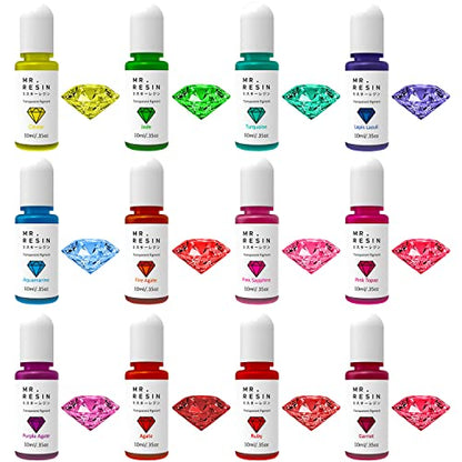 MR. RESIN Transparent Pigment Set- 12 Colors for Epoxy & UV Resin,Resin  Coloring, Resin Jewelry Making - Concentrated UV Resin Colorant for Art
