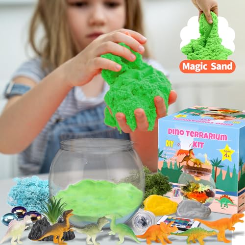 Dinosaur Terrarium Kit, Light Up Terrarium Kit Kids Crafts Toys,DIY Dino Arts and Crafts for Kids Ages 4 5 6 7 8-12 Years Old, Dinosaur Present for Weceit