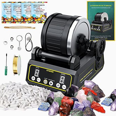 GITSENSE Professional Rock Tumbler Kit, Large 2.5Lb Barrel Rocks Tumbler Kit, Stem Science Gift for Kids and Adults, 9-Day Timer&3-Speed Motor, GITSENSE