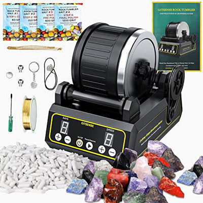 GITSENSE Professional Rock Tumbler Kit, Large 2.5Lb Barrel Rocks Tumbler Kit, Stem Science Gift for Kids and Adults, 9-Day Timer&3-Speed Motor,