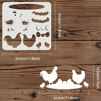 FINGERINSPIRE Layered Chicken Stencil 11.8x11.8inch Reusable Farmhouse Chickens and Eggs Drawing Stencils DIY Craft Hen Coop Decoration Template for - WoodArtSupply