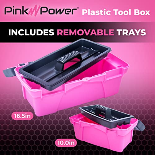 Pink Power Pink Tool Box for Women - Sewing, Art & Craft Organizer Box Small & Large Plastic Tool Box with Handle - Pink Toolbox Sewing Box Tool Pink Power