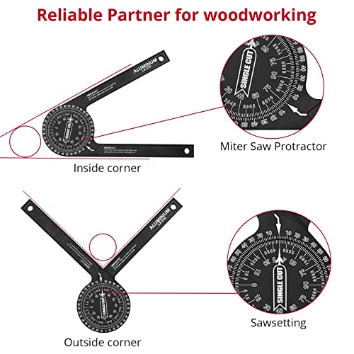 XUNTOP Miter Saw Protractor+12 Inch/300mm Combination Square Carpentry Tools Miter Protractor Carpenter Square Set for Accurate and Adjustable - WoodArtSupply