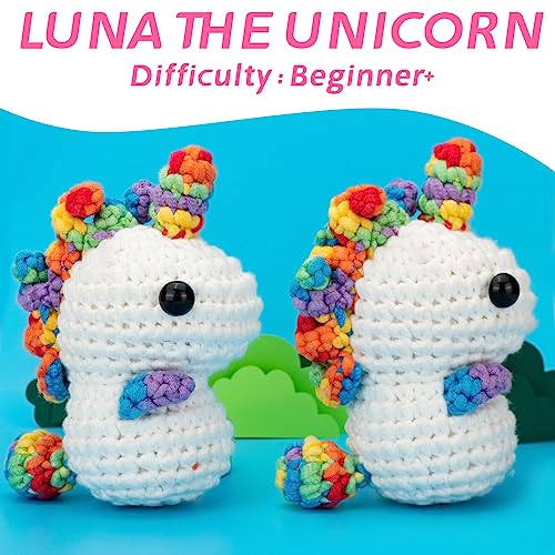 Crochet Kit for Beginners, Unicon Crochet Kits for Kids and Adults Include Rainbow Yarn, Videos Tutorials, Eyes, and Crochet Hook - Crochet Animal HEJIN