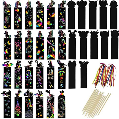 Scratch Paper Art Set for Kids 36PCS Scratch Paper Bookmarks Magic Scratch Bookmarks for Crafts Gift Christmas Supplies Rainbow Scratch Diy Craft Kit yuntop