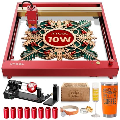 xTool D1 Pro Laser Engraver 4-in-1 Rotary Roller Kit for Glass Tumbler Ring, 10W Laser Cutter, 60W Efficient Laser Engraving Machine, CNC Machine