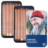 LIGHTWISH Professional Colored Charcoal Pencils,24 Colors Pastel Chalk Pencils Set in Gift Metal Box,for Beginners Adults Artists Shading Drawing LIGHTWISH