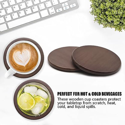SIJDIEE 4 Inch Wood Drink Coasters, 12 Pack Round Bulk Wooden Coasters with Non-Slip Silicon Dot Stickers for Bar Kitchen Home Dinner Table Decor