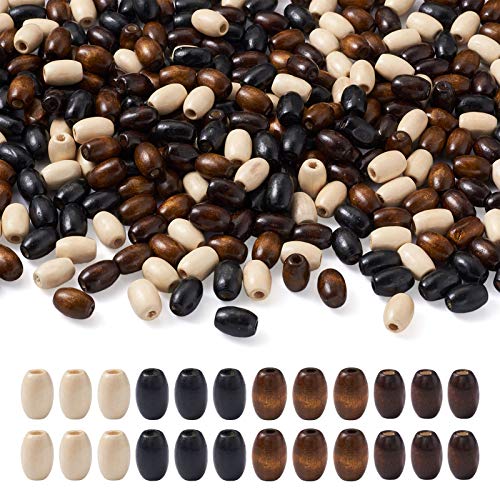 Craftdady 800Pcs Natural Oval Barrel Wood Loose Beads 4 Colors Tiny Smooth Wooden Tube Spacer Beads 12x8mm for Jewelry Craft Necklace Bracelet