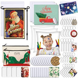 128 PCS Sublimation Blanks Products, Modacraft Christmas Ornaments Crafts Sublimation Starter Kit with Instruction Manual, Blank Makeup Bag Fridge Modacraft