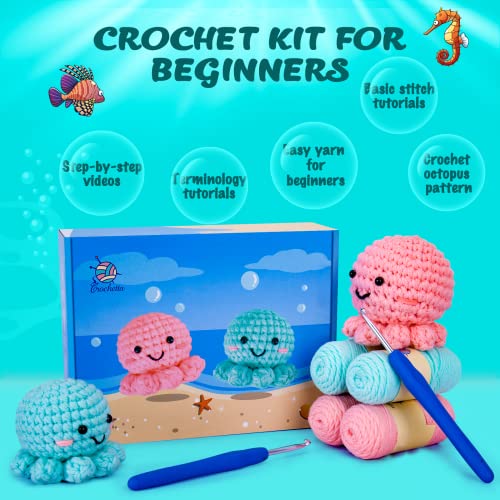 Crochetta Crochet Kit for Beginners, Amigurumi Crocheting Animals Kits w Step-by-Step Video Tutorials, Knitting Starter Pack for Adults and Kids, - WoodArtSupply