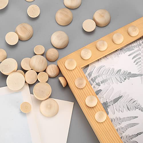 200 Pcs Half Wooden Beads, Unfinished Natural Split Wood Balls, 12mm/15mm/20mm Small Half Round Decorative Wooden Craft Beads Balls for Paint DIY