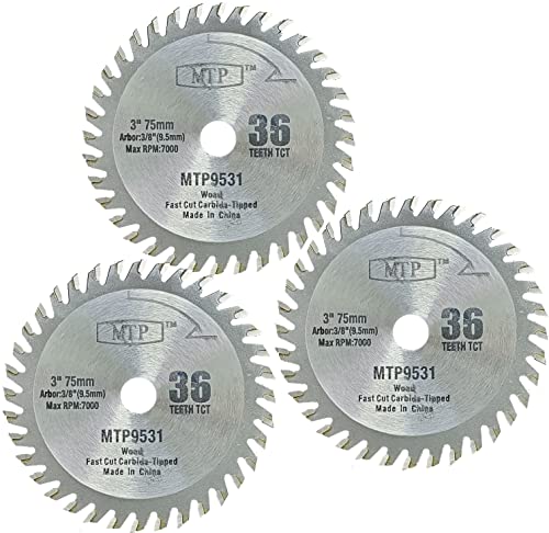 3" Wood Plastic TCT (3/8" 9.5mm Arbor) Cutting Blade for Ryobi Milwaukee Dewalt Cut Off Saw (3) MTP