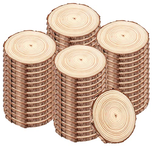 TAICHEUT 100PCS 3.5-4 Inch Natural Wood Slices, Unfinished Wood Slices Wooden Bark Slices Log Circles for Painting, Coasters, Ornaments and Craft