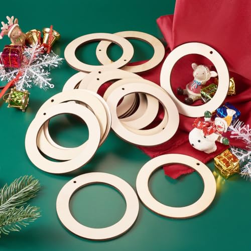 Elecrelive 30pcs 4 Inch Unfinished Wooden Wreath Frames with Hole Natural Undyed Wood Ring Slices Macrame Hoop Rings for Home Decor Hanging Ornament Aumo-mate