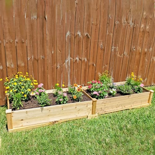 Patiomore 8 Feet Outdoor Wooden Garden Bed Planter Box Kit for Vegetables Fruits Herb Grow Yard Gardening, Natural Patiomore