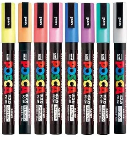 Uni Posca Markers PC-3M, Bullet Shaped 0.9mm to 1.3mm Set of 8 Soft Colors - WoodArtSupply