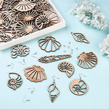 Fashewelry 80pcs Unfinished Clam Shell Wooden Dangle Earring Pendants Filigree Seashell Natural Blank Wood Cutouts with 80pcs Jump Rings, 80Pcs Fish FASHEWELRY