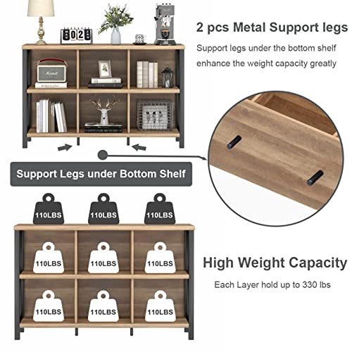 FATORRI Rustic Oak 6-Cube Storage Organizer – Industrial Horizontal Bookshelf with Durable Metal Frame FATORRI