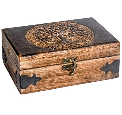 Antique Handmade Wooden Urn Tree of Life Engraving Handcarved Jewellery Box for Women-Men Jewel | Home Decor Accents | Decorative Boxes | Storage &