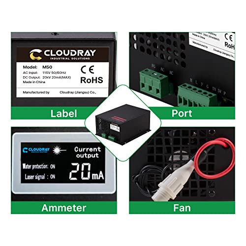 Cloudray 50W Laser Power Supply 110V for 50W Laser Tube Laser Engraver Cutter M50(MYJG 50 Upgrade) - WoodArtSupply