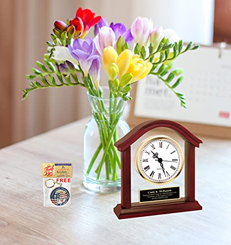 AllGiftFrames Personalized Wood Table Desk Clock Crowned Top Black Engrave Shelf Custom Engravable Desktop Business Etched Executive Graduation - WoodArtSupply