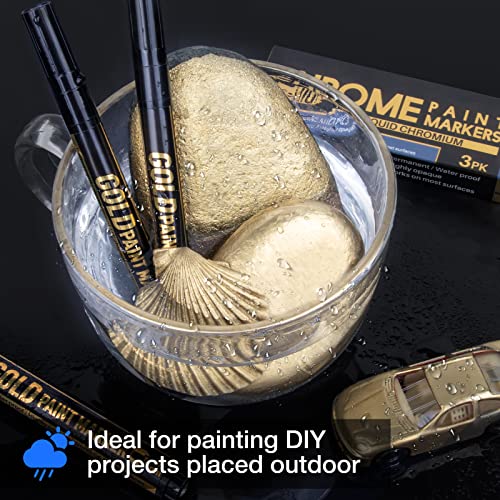 Art Liquid Gold Chrome Markers, KERIFI Reflective Gloss Metallic Chrome Marker Set, Supper Golden Mirror Marker Permanent, Touch Up Repair Paint Pen KERIFI