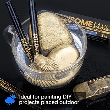 Art Liquid Gold Chrome Markers, KERIFI Reflective Gloss Metallic Chrome Marker Set, Supper Golden Mirror Marker Permanent, Touch Up Repair Paint Pen KERIFI
