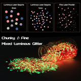 Glow in The Dark Pigment Powder 15 Jar -12 Color Glow Pigment and 3 Color Luminous Flake with UV Lamp - Epoxy Resin Luminous Powder for Slime OSBANG