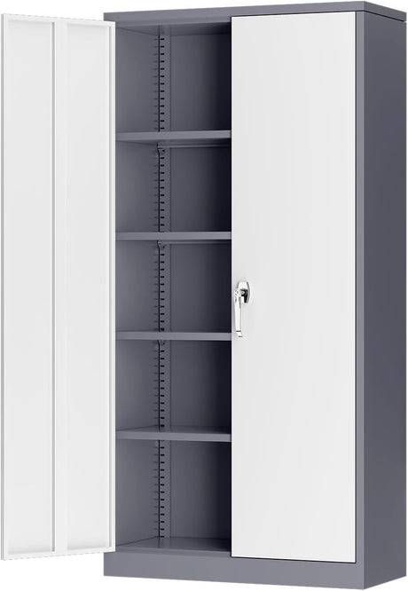 INTERGREAT Metal Storage Cabinet with Doors and Shelves, 72" Garage Storage Cabinet with Lock, Lockable Tool Steel Cabinet for Home Office, INTERGREAT