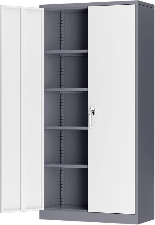 INTERGREAT Metal Storage Cabinet with Doors and Shelves, 72" Garage Storage Cabinet with Lock, Lockable Tool Steel Cabinet for Home Office, - WoodArtSupply