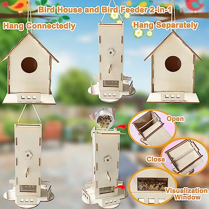 Retruth Bird House & Bird Feeder Arts and Crafts for Kids Ages 4-8 8-12, Build & Paint Your Own Wooden Bird House Feeder, DIY Birdhouse Bird Feeder