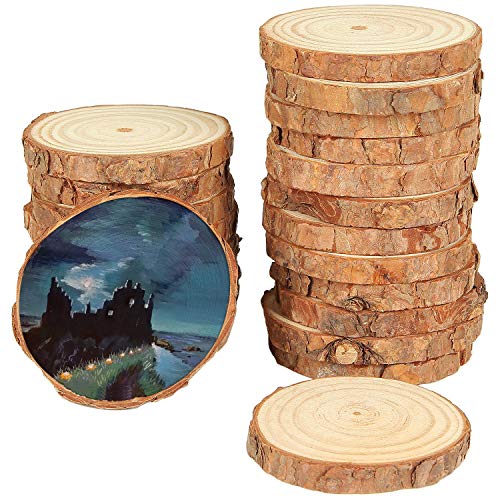 50 Pcs Natural Wood Slices 2.0-2.5 Inches, CertBuy Undrilled Round Wood Tree Slices, Craft Wooden Circles with Bark for Wedding Centerpiece, DIY