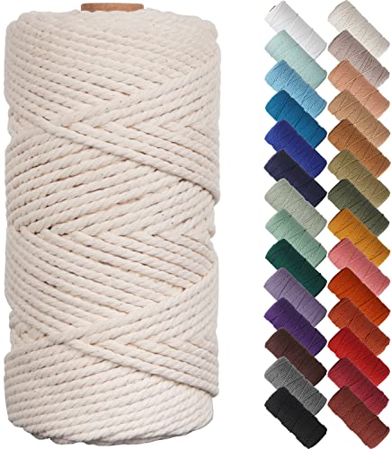 NOANTA Natural Macrame Cord 3mm x 109Yards, Beige Macrame Rope, Cotton Cord for Wall Hanging, Plant Hangers, Christmas Crafts, Knitting NOANTA