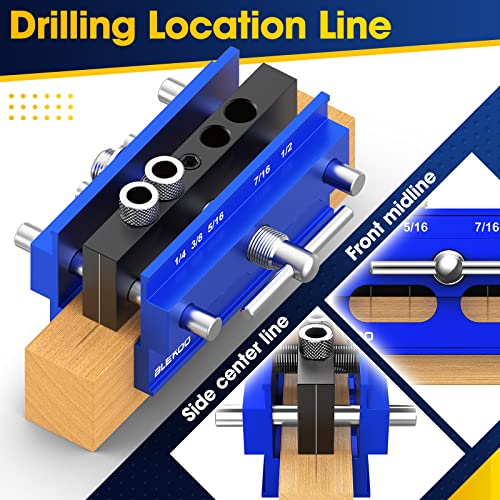 BLEKOO Self Centering Doweling Jig Kit, Drill Jig For Straight Holes Biscuit Joiner Set With 6 Drill Guide Bushings, Adjustable Width Drilling Guide blekoo