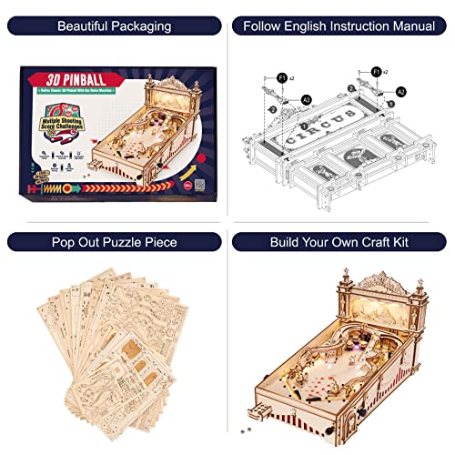 RoWood 3D Mechanical Wooden Pinball Machine Puzzle - DIY Adventure Model for Adults RoWood