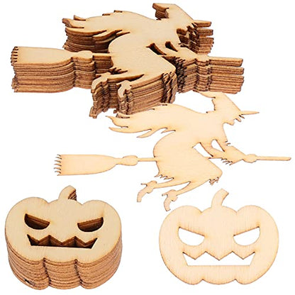 20Pcs Halloween Wood Cutouts Pumpkin Witch Cutout Unfinished DIY Painting Wooden Slices Embellishment Party Decor Woodsy Decor Witch Decor