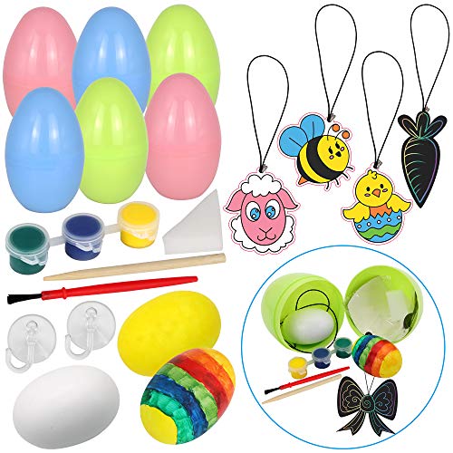 JOYIN 54 Pcs Easter Crafts Assortment Kit with Prefilled Easter Eggs Painting Kit Include Wooden Eggs, Suncatchers and Scratch Cards for Easter Party - WoodArtSupply