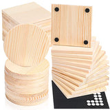 36 Pcs Unfinished Wood Coasters 4" Square and Round Wood Slices for Nature Crafts Blank Wooden Coasters for Crafts and 132 Pcs Non Slip Dot Stickers EBOOT