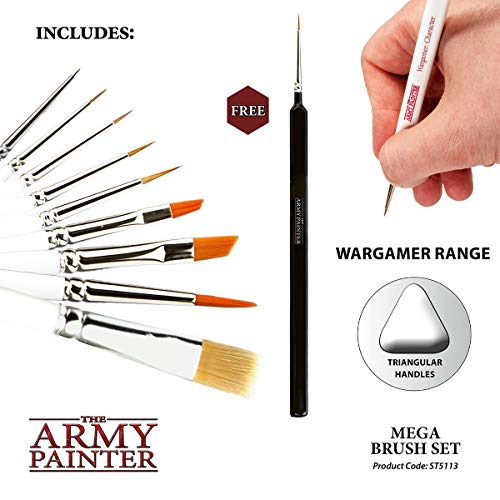 The Army Painter Mega Brush Set - Miniature Small Paint Brush Set with 10 Acrylic Paint Brushes - Kolinsky Masterclass Sable Hair Model & Fine Detail - WoodArtSupply